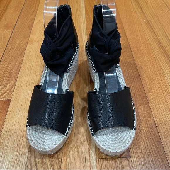 Eileen Fisher Women's 7.5 Black Wiley Leather Espadrille Wedge Sandals WORN ONCE - Picture 3 of 14